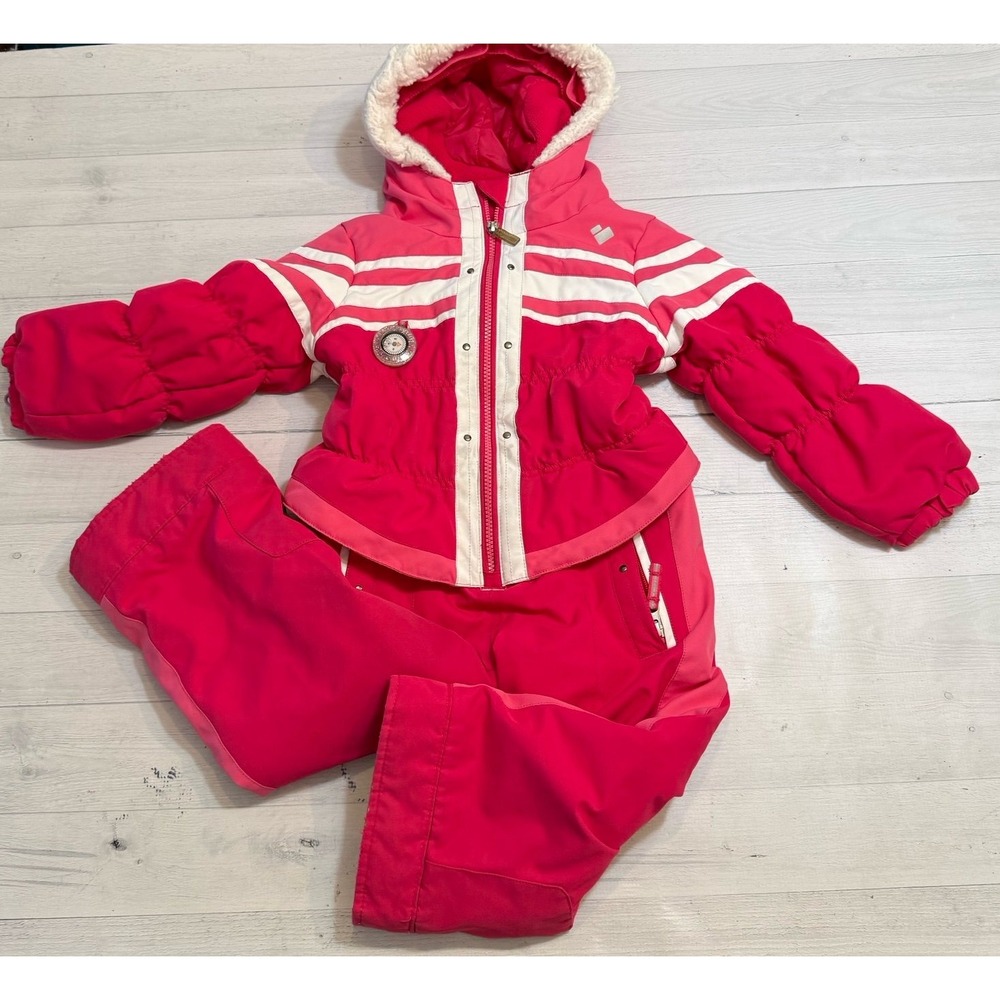 Obermeyer toddler girls skiter pink white one piece snowsuit size‎ 4